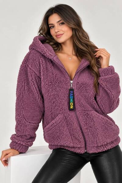 OK BLUME Women's Hooded Plush Zip-Up Sweatshirt - Oversized Soft Fleece Hoodie - Winter Warm (S-2Xl)