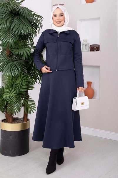 EBRUTESETTÜR Zippered Jacket Skirt Scuba Suit Navy Blue