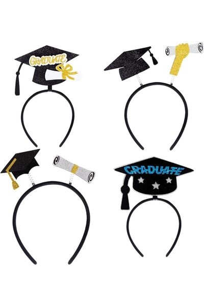X SPRING Graduation Headband Cap, 4 Pack Adjustable Grad Cap Headbands with G...