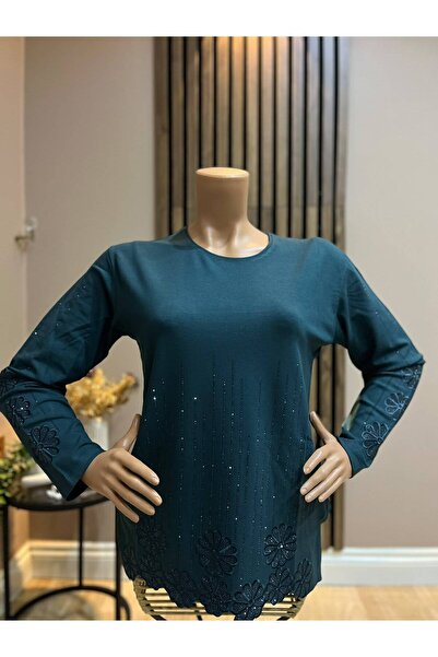 AKMAVİ Women's Middle Age and Above Laser Cut Hem Daisy Winter Mother Combed ...