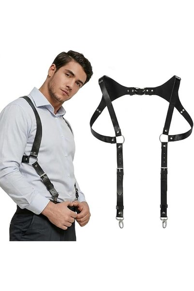 SYOSI حزام جلدي للرجال، حزام صدر قابل للتعديل بتصميم عتيق للأزياء والحفلات وغ...