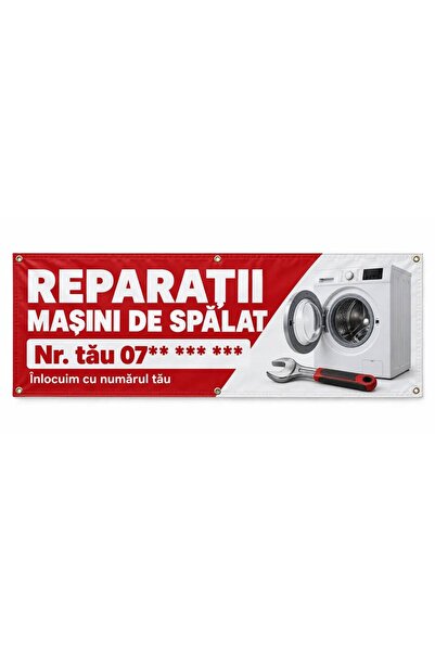 ShopPrint Banner reparații mașini de spălat cu numărul tău, 300x100 cm, front...