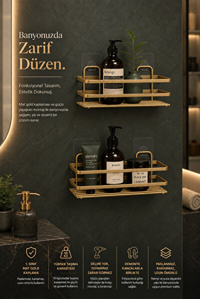 Magic Objects Paslanmaz İkili Yapışkanlı Banyo Düzenleyici Duşakabin Rafı, Pr...