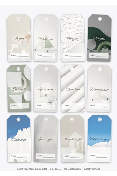 OEM Etichete Cadou Set Modern Minimalist, 12 Bucati Decupate, Carton 250g, A4