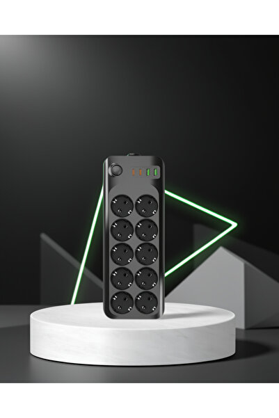 ECRUZ 10'lu Grup Priz Termal Akım Korumalı 2500W USB Type-C Hızlı Şarj 2m Kablo
