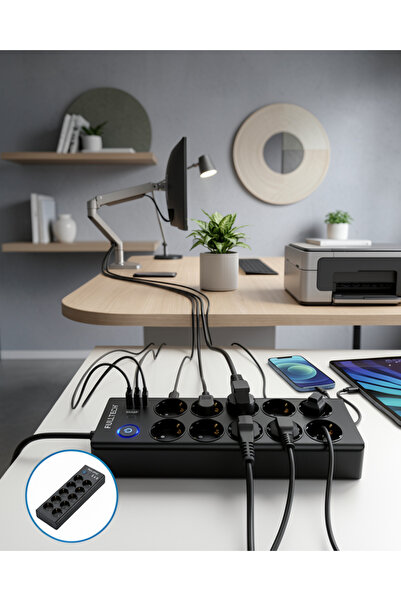 ECRUZ Çoklu Priz 10 Lu Akım Korumalı USB-A ve Type-C