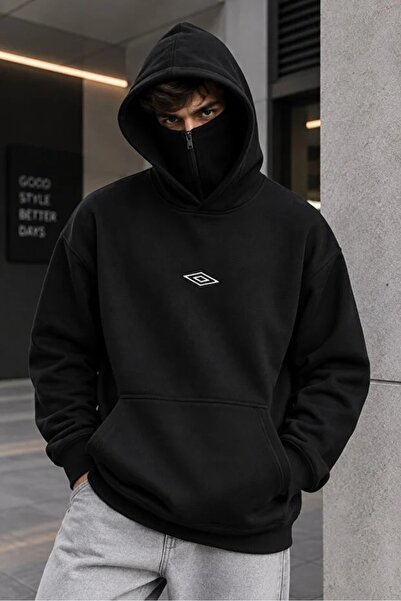 LOTS MODA Hanorac unisex supradimensionat cu glugă și mască, cu fermoar, cu i...