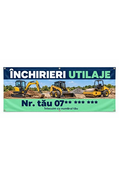 ShopPrint Banner închirieri utilaje cu numărul tău, 300x120 cm, frontlit cu t...