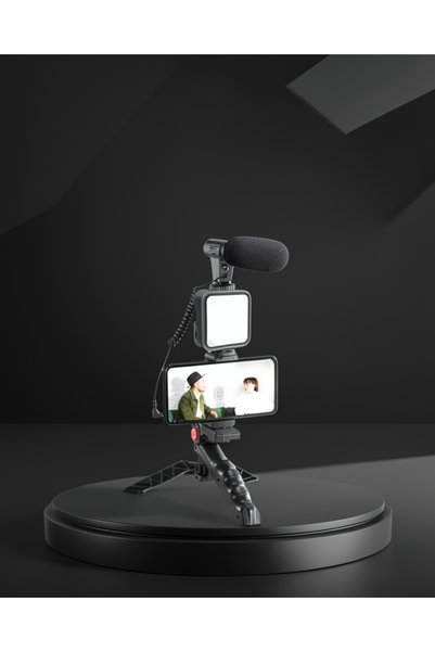 teknodayım Vlog Çekim Kiti LED Işıklı Tripod ve Mikrofonlu Telefon Seti
