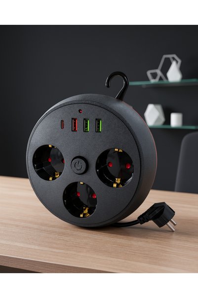 ECRUZ Akım Korumalı Çoklu Priz 3 Priz 3 USB Type-C 2 Metre