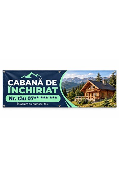 ShopPrint Banner cabană de închiriat cu numărul tău, 225x75 cm, frontlit cu t...
