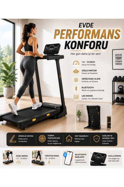 Tisul KB-900 Profesyonel Ev Tipi Koşu Bandı Yürüyüş 4HP Motor Bluetooth Hopar...