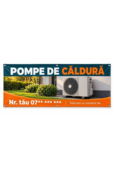 ShopPrint Banner pompe de căldură cu numărul tău, 100x50 cm, frontlit cu tiv ...