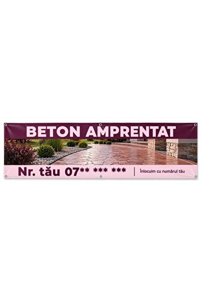 ShopPrint Banner beton amprentat cu numărul tău, 225x75 cm, frontlit cu tiv ș...