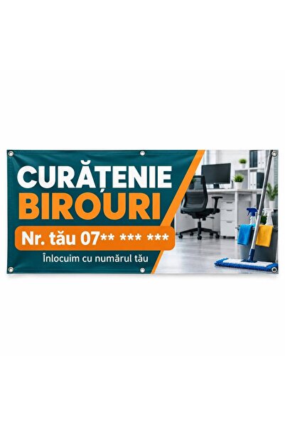 ShopPrint Banner curățenie birouri cu numărul tău, 100x50 cm, frontlit cu tiv...