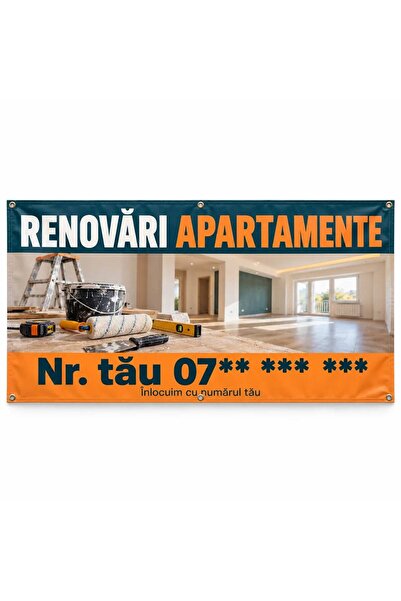 ShopPrint Banner renovări apartamente cu numărul tău, 100x50 cm, frontlit cu ...