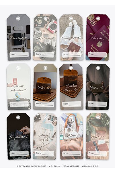 OEM Set 12 Etichete Cadou Bon Voyage Calatorie, Design Tematic, Carton 250g, ...