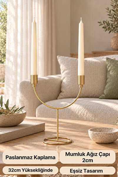 mba decor metal bending art Aria İki Kollu İkili Gold Şamdan Mumluk Seti, Metal Mumluk Paslanmaz Lüks Ev Dekorasyon 32,2 cm