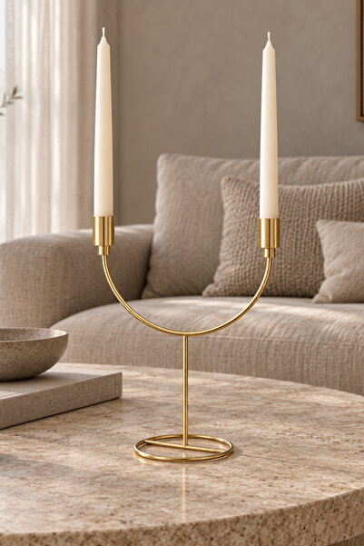 mba decor metal bending art Aria İki Kollu İkili Gold Şamdan Mumluk Seti, Metal Mumluk Paslanmaz Lüks Ev Dekorasyon 32,2 cm