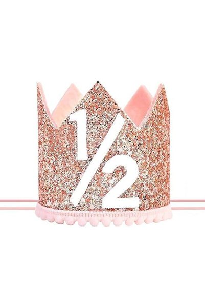 GENERAL Glitter Birthday Girl Crown 1/2 - Pink & Rose Gold Adjustable Half Bi...