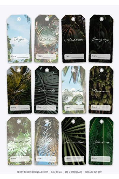 OEM Set 12 Etichete Cadou Tropical Vibe, Design Tropical, Carton 250g, 4.6 x ...