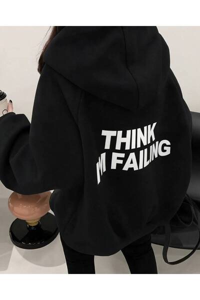 Velora Collection سويت شيرت بقلنسوة مطبوع عليه نص I'M FAILING للجنسين