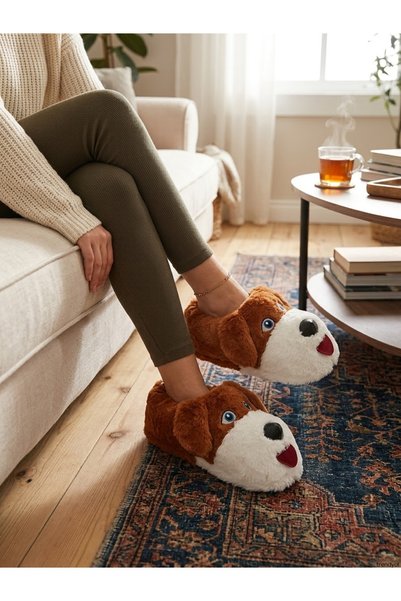 Genel Markalar Panduf Unisex Hayvan Figürlü Kışlık Ev Pandufu İçi Peluş Rahat...