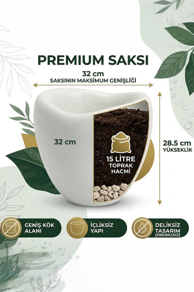 TEMMUZ HOME Lale Model Premium 15 Litre Saksı - İç ve Dış Mekan Kullanımına Uygun İçliksiz Deliksiz(İlan Saksı İçindir)