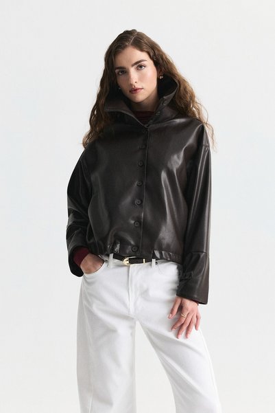 Antioch Wide Collar Faux Leather Jacket