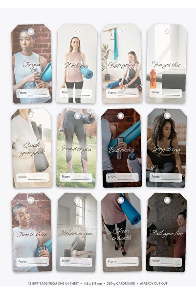 OEM Etichete Cadou Motivatie Fitness, 12 Bucati, Mesaje Inspirationale, Carto...