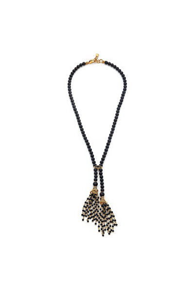Mon Reve No Apologies Onyx Natural Stone Tassel Long Necklace