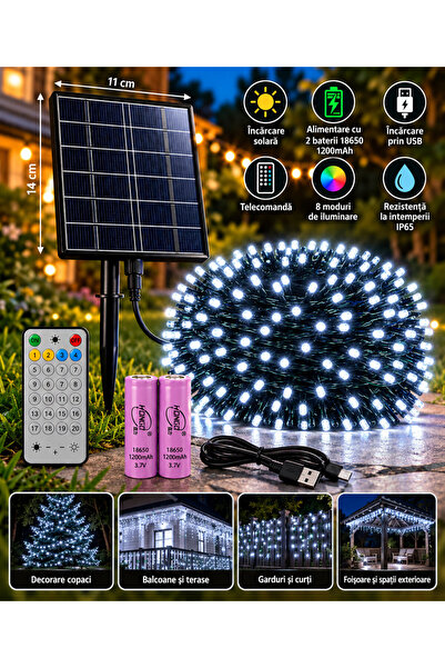 Miro Power Instalație de Crăciun Solară L, 50 m, 500 LED-uri Alb Rece, Acumul...