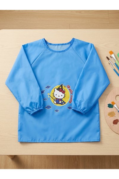 Velvet Long Sleeve Children's Painting and Feeding Bib - Fish Patterned (Outl...