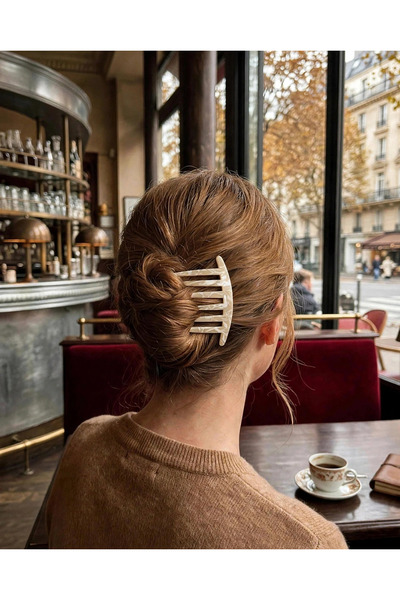 LİNACO French Style Side Comb Clip - Marble Pattern Acetate Hair Clip