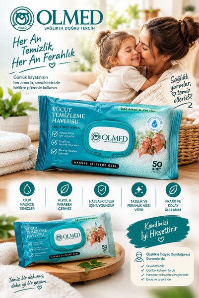 Olmed VUCUD TEMİZLEME HAVLUSU 50 li 12 paket