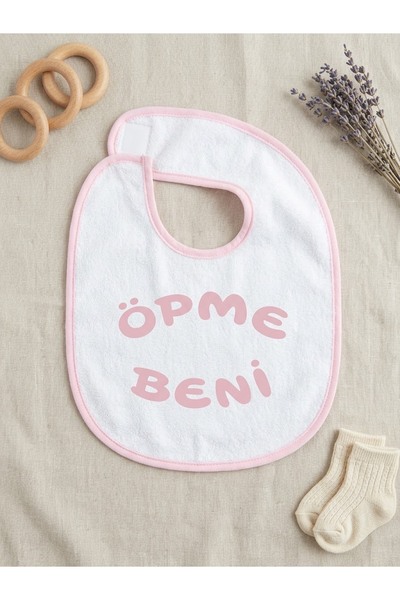 Moje Pink Towel Baby Bib - with "Don'T Kiss Me" Written Outlet/Storage Outlet...