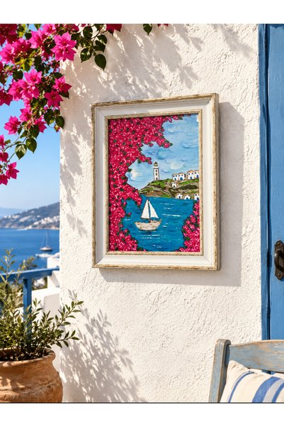 Rölyef Pasta ve Akrilik Boya Deniz Temalı Dekoratif Tablo 25x35 cm El Yapımı Duvar Dekoru