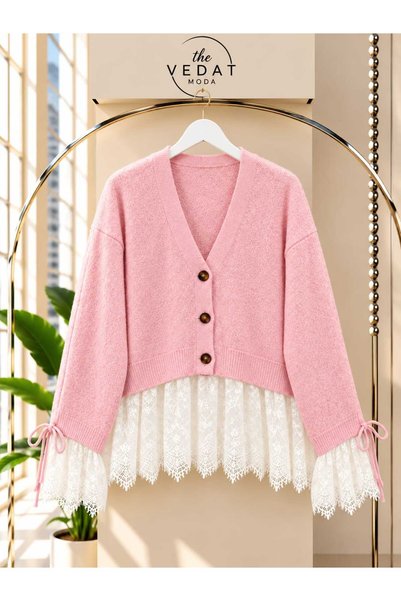 MODA VEDAT Cardigan de damă cu detalii din tul -0550