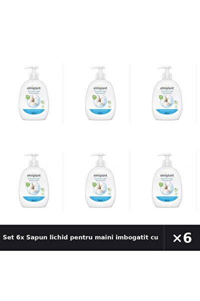 ELMIPLANT Set 6x Sapun lichid pentru maini imbogatit cu lapte de bumbac, 500 ml,