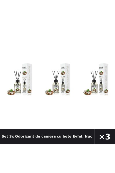 Eyfel Set 3x Odorizant de camera cu bete Eyfel, Nuca de cocos, 120 ml