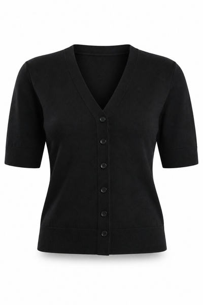 5in1Canpolat Cardigan negru cu decolteu în V și mâneci scurte 5525