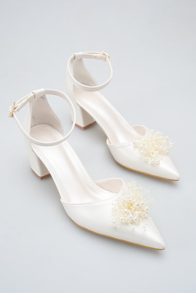 FOLLOWIN Women's White Pearl Decorated Pointed Toe Wedding Dress Shoes