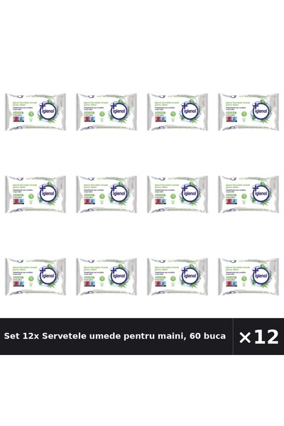 Igienol Set 12x Servetele umede pentru maini, 60 bucati, Aloe Vera,