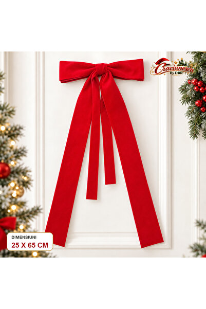Craciunescu By DBR Fundita Decorativa de Craciun 25 x 65 cm, Rosie, cu Cozi L...