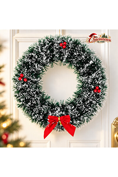 Craciunescu By DBR Coronita Artificiala de Craciun 30 cm, cu Fundita Rosie -