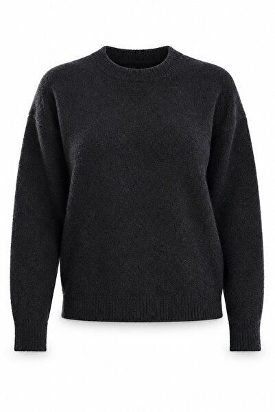 5in1Canpolat Black Crew Neck Soft Textured Sweater 251297