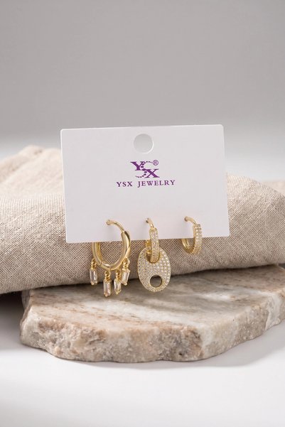 shopwave Brass Gold Color Zircon Stone Women's Earring Set