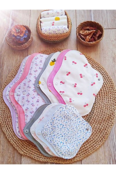 ECOSOFT Yıkanabilir Doğal Kadın Pedi 12'li Karışık- Düzenli Kullanım %100 Pamuk ( 4 günlük, 4 normal, 4 gece S-M-L beden)