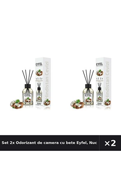 Eyfel Set 2x Odorizant de camera cu bete Eyfel, Nuca de cocos, 120 ml