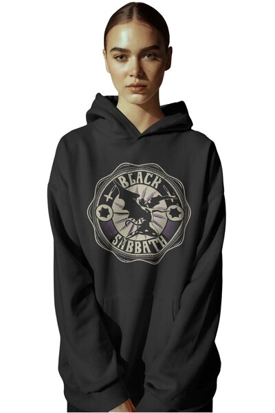 SEVBANO Hanorac premium oversize unisex cu imprimeu frontal Black Sabbath Roc...